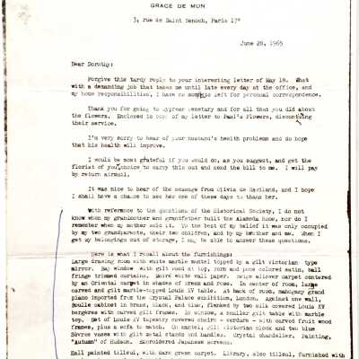 Typed recollections of Grace de Mun, 1965