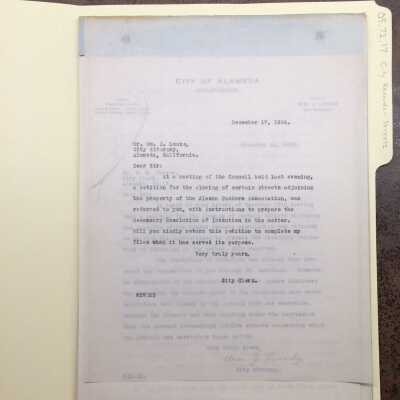 Correspondence about closing streets near Alaska Packers Associaton property, 1924