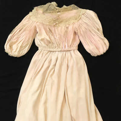 Two piece pink crepe dress with ecru net, c. 1908 - 1912