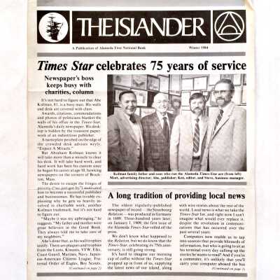 Winter 1984 edition of 'The Islander' about Abe Kofman, 1984