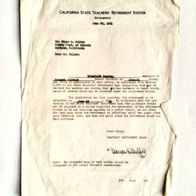 California State Teachers Retirement System Form of Elizabeth Mensing, 1941