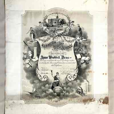 Alameda High School Diploma of Anne Waddell Deas, 1898