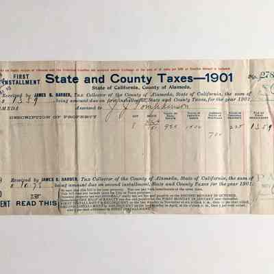 Receipt for State and County Taxes for 2029 San Antonio Ave, for 1901