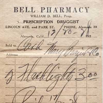 Receipt from Bell Pharmacy, 1928