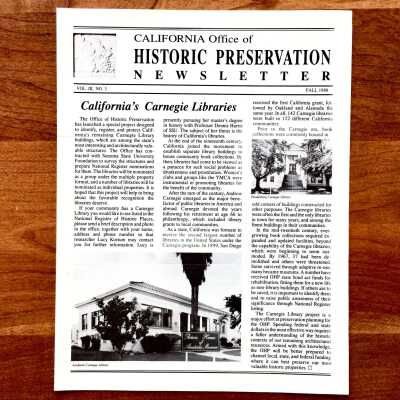 'Historic Preservation Newsletter' about Carnegie Library, 1988