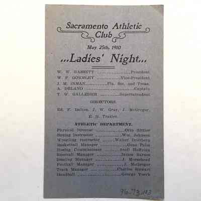 Program for Sacramento Athletic Club, with Otto Rittler participating in Acrobatic Act, 1910