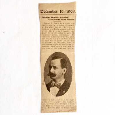 Newspaper Clipping Daily Argus re George Morris, Grocer, 1903