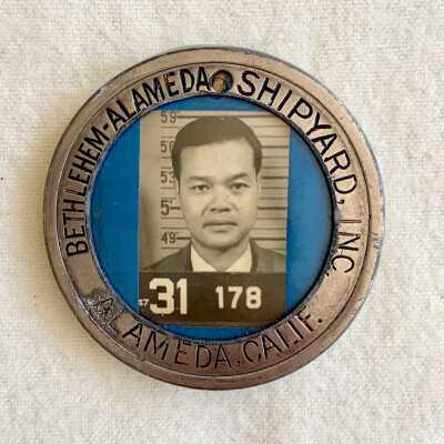 Bethlemen Shipyard employee badge of Yip Gim Koon, c. 1940s
