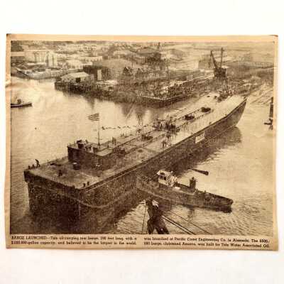 Clipping about launching of the 'Amorco', at Pacific coast Engineering Company, prior 1999