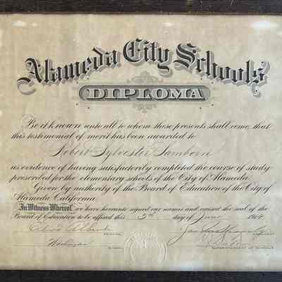 Washington School Diploma awarded Robert Sylvester Lamborn, 1914