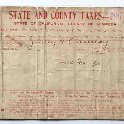 Receipt for State and County Taxes for lots 14, 15, 16 in Block G-212, 1897