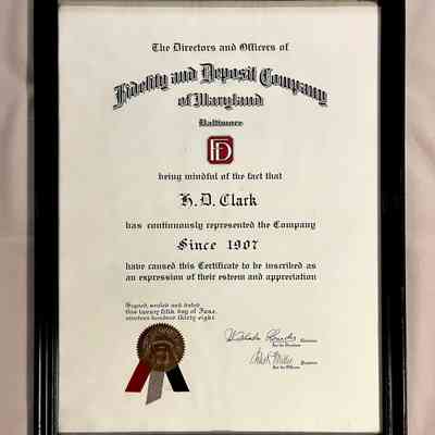 Herbert D. Clark's Certificate of merit, Fidelity and Deposit Co., 1938