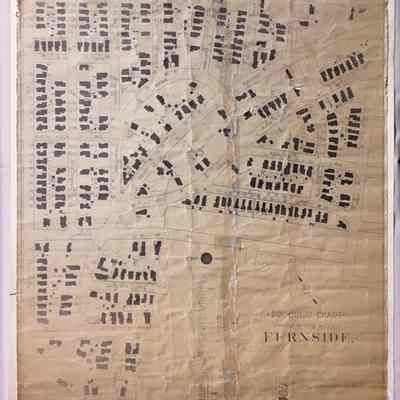 Subdivision map showing building progress in the Fernside Tract, c. 1932