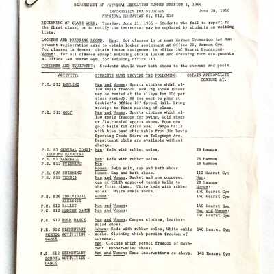 Forms and information sheets from the Recreation and Parks Department, and the Unified Schools District, 1965-1966
