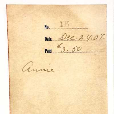 Receipt for porcelain, from the Elizabeth Thomas Stucio, 1907