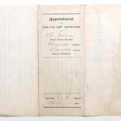 Appointment Form authorizing T. C. Morris as Census Marshal, 1892