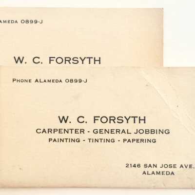 Business Cards of W.C. Forsyth, carpenter & general jobbing, c. 1930s