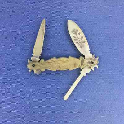 Bone mechanical pocket tool accessory with hunting scene, 1870s-1880s