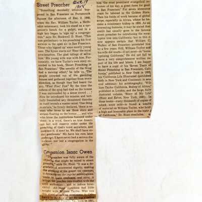Oakland Tribune Newspaper Clipping about Reverend Willian Taylor, 1958