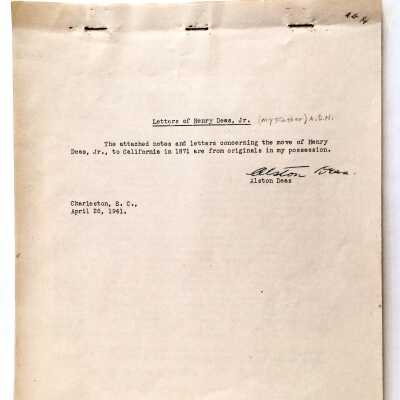Letters of Henry Deas, Jr., about his move to California, by Alston Deas, 1941