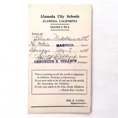 Report card Mastick School, spring session 1929
