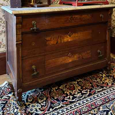 Marble-topped three-drawer chest of the Blake-Dyer family, late 1870s