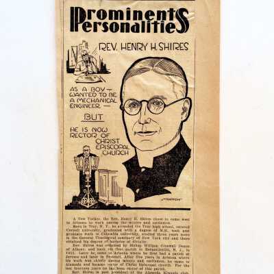 Newspaper clipping about Reverend Henry H. Shires, 1933