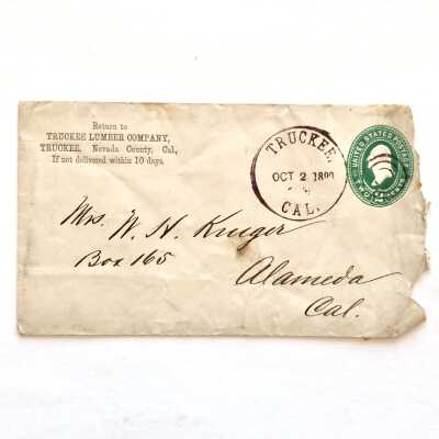 Envelope sent by Mr. Kruger, from Truckee, to Mrs. Kruger, 1890