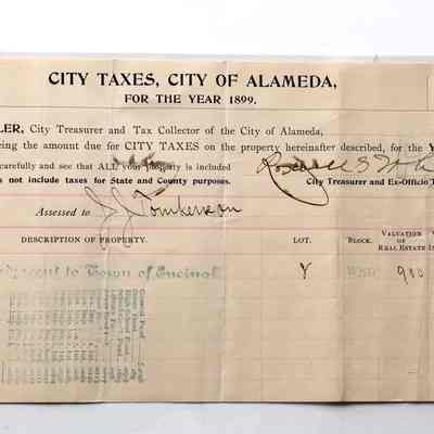 Receipt for City Taxes for 2029 San Antonio Ave, for 1899