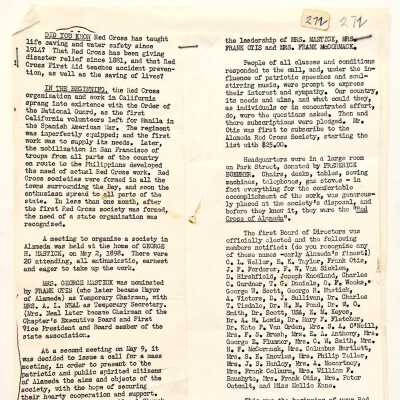History report on founding Alameda Branch American Red Cross, 1981