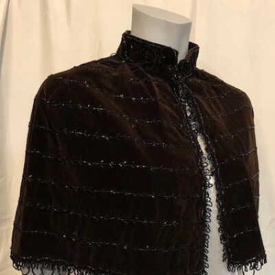 Brown Velvet Half-cape with jet bead trim of Hannah Pearson, c. 1900