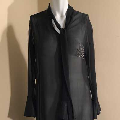 Black dress with rhinestone decoration and collar ties, c. 1930s