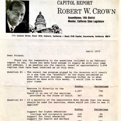 Report issued by Robert W. Crown, April 1973