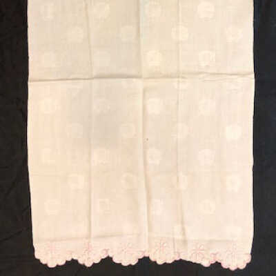 White linen damask guest towel with embroidery by Adeline Toye, early 1900s