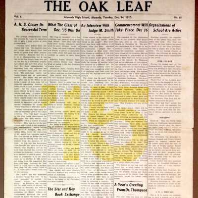 Alameda High School newspaper 'The Oak Leaf', December 14, 1915