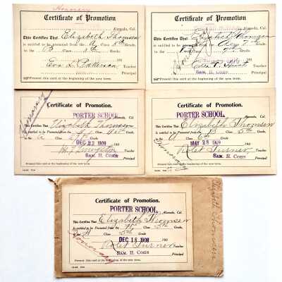 Certificates of Promotion awarded Elizabeth Thomsen, Porter School, 1908-1910