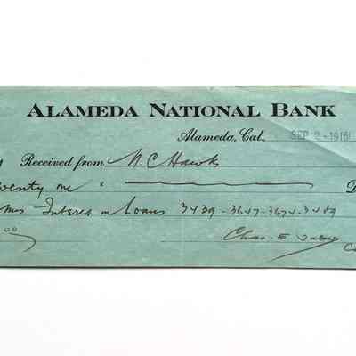 Receipt from Alameda National Bank, 1916