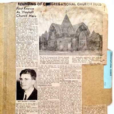 Newspaper clipping 'Founding of Congregational Chuch Told', before 1999