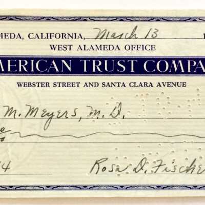 American Trust Company check payable to Edith Meyers, M.D., 1949