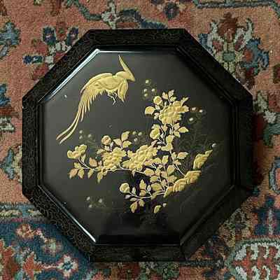 Octagonal Black Lacquered Japanese box with gold decoration, c. 1900