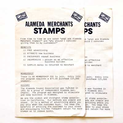 Flyer regarding Alameda Merchant Stamps, 1990s