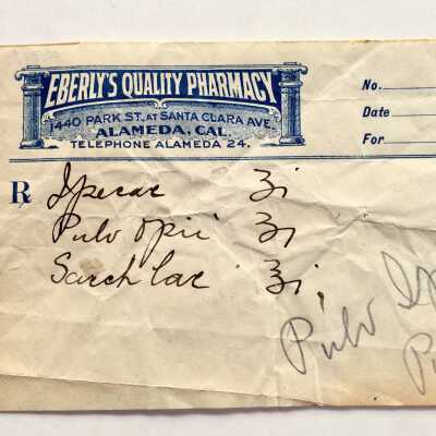 Prescription form from Eberly's Quality Pharmacy, c. early 1900s