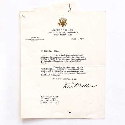 Letter from House of Representatives, on retirement Eleanor Clark, 1971