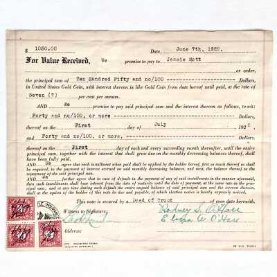 Payment receipt for 1808 Pearl Street, 1922