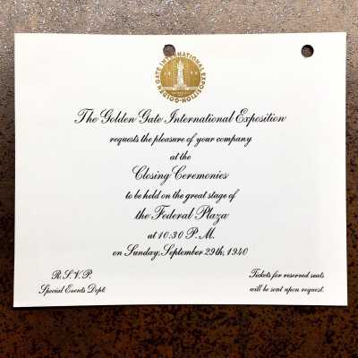 Invitation to closing ceremonies of Golden Gate International Exposition, 1940