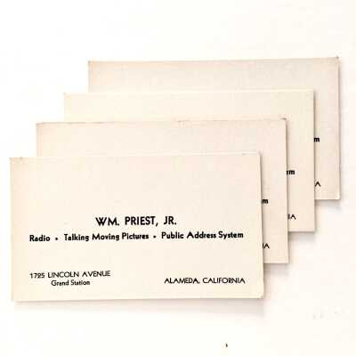 Business cards of William Priest, Jr., c. 1930s