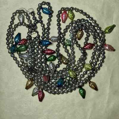 Silver Glass Garland with Plastic Fake Ornaments, c. 1960s