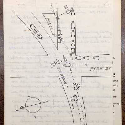 Letter about accident with Firetruck and Fire Department report, 1923