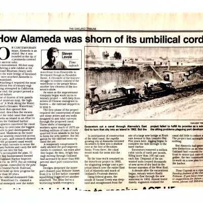 Clipping 'How Alameda was short of its Umbilical Cord', by Steven Lavoie, c. 2006