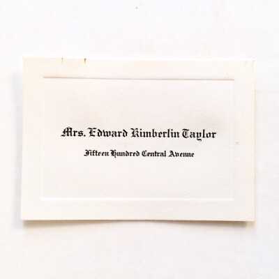 Calling card of Mrs. Edward Kimberlin Taylor, before 1942